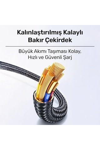 Usams Us-sj744 Type-c To Type-c 100w Meteor Efekt Ekranlı 1.2m Hızlı Şarj Ve Data Kablosu Antrasit