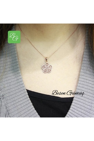 Çiçek Figürlü Taşlı Set Rose Gold - Gümüş