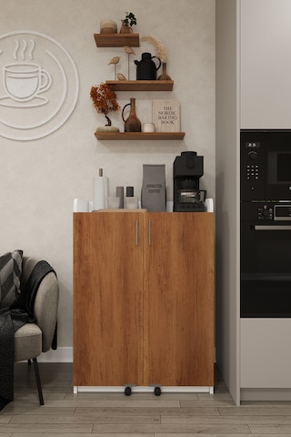 Asra Trend MK-12 %100 MDF 80x102 cm Çok Amaçlı Mutfak Kiler Dolabı Kapak İçi Raflı Kahve Köşesi Beyaz Petra
