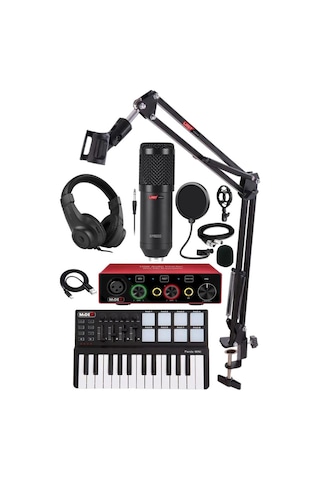 Midex Midi Paket-1 Stüdyo Ekipmanları Seti Ses Kartı Midi Klavye Mikrofon Kulaklık