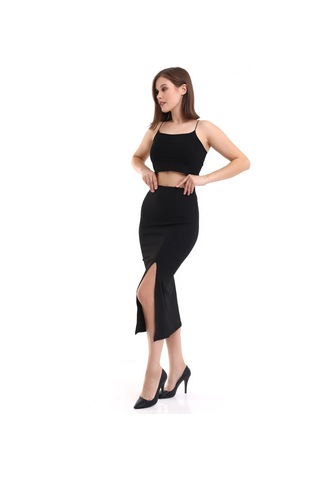 Winmoda34 Kadın Uzun Pamuklu Etek Yırtmaçlı Siyah