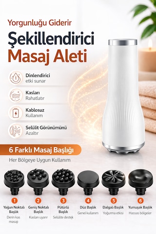 Ds5a G5 Tip Şarjlı Vücut Masaj Aleti Cihazı Sıkılaştırıcı Selülit Karşıtı Titreşimli Kas Gevşetici Beyaz
