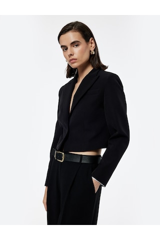 Koton Kruvaze Yaka Uzun Kollu Crop Blazer Ceket Siyah 6wak50025uw Siyah