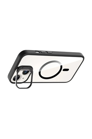 Joko - 886 - Apple iPhone Uyumlu 15 Plus Remim Lensli Magsafe Standlı Kapak - Ece-umay - - Siyah Sıyah
