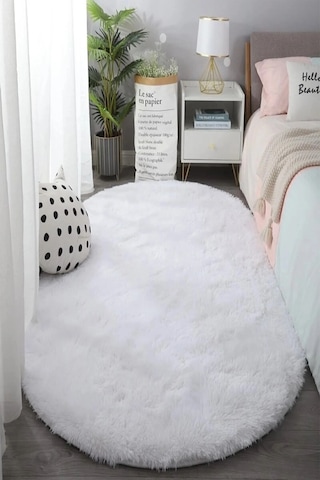 Yolluk Beyaz Kaymaz Taban Peluş Oval