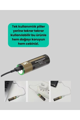 1.5v Aa Şarjlı Lityum Pil 1000+ Kez Şarj Edilebilir Hızlı Type-c Şarj 2 Adet