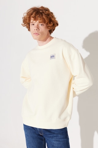 Lee Relaxed Fit Geniş Kesim Bisiklet Yaka Pamuk Ekru Erkek Içi Polarlı Sweatshirt LM01RJNQ Ekru