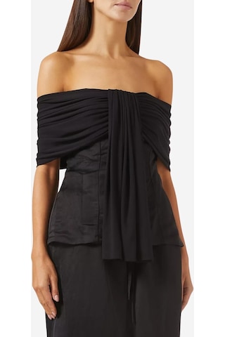 Abadia Lou Off - Shoulder Bağlamalı Viskon Karışımı Top Siyah