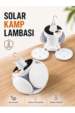 Hepsi Kamp Lambası Işıldak Beyaz Işık Güneş Enerjili Solar Aydınlatma 5 Kanatlı Katlanabilir Najmaddin ANTRASİT