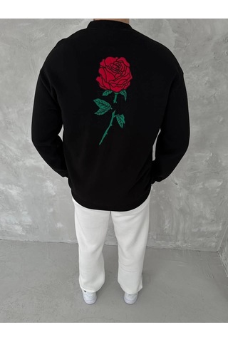 Barlashive Erkek 3 İplik Pamuklu Bisiklet Yaka Ön Ve Arka Baskılı Sweatshirt - Siyah Çok Renkli