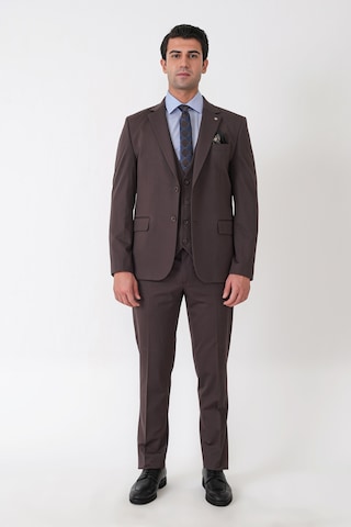 Efor Slim Fit Esnek Pamuklu Dokulu Kahverengi Yelekli Takım Elbise Tk 959