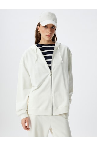 Koton Fermuarlı Kapşonlu Sweatshirt Uzun Kollu Üç İplik Pamuklu Beyaz 5wak10225ek Beyaz