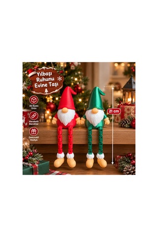 Yılbaşı Cücesi 2 Li Set 21 Cm Hareketli Bacaklı Dekoratif Noel Cücesi Biblo & Hediyelik