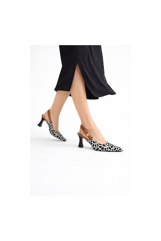 Dadwolf Kadın Slingback Topuklu Ayakkabı Sivri Burun 5,5 Cm Orta Topuk Bantlı Zarif Günlük Ofis Stiletto Siyah Beyaz