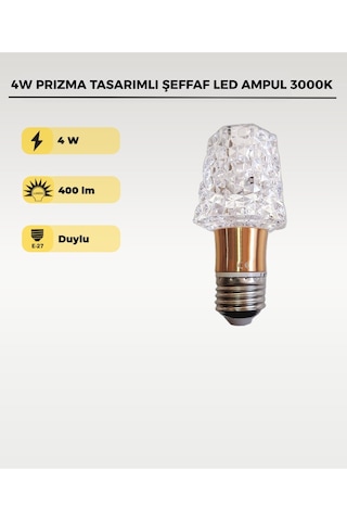 4w Dekoratif Kristal Led Ampul 3000k Prizma Tasarımlı Şeffaf Led Ampul 1 Adet