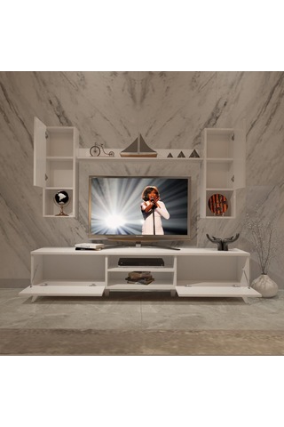 Decoraktiv Eko 5da Slm Dvd Retro Tv Ünitesi Tv Sehpası Beyaz