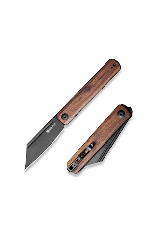 Sencut Bronte Front Flipper Knife Black Blade Cuibourtia Wood Handle Kamp Çakı Kahverengi