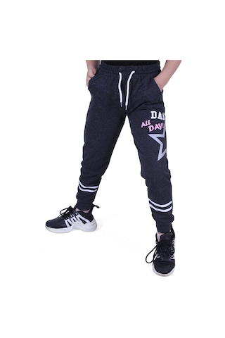 Fyk Kids All Day Yazı Baskılı Kız Çocuk Eşofman Altı Füme