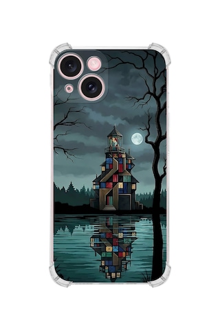 Printify Apple iPhone 13 İle Uyumlu Simya Serisi Gölge Ve Cam Tasarımlı Uv Baskılı Köşe Korumalı Antişok Kılıf Şeffaf