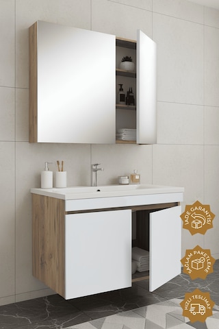 Teta Home Tokyo 80 Cm Mdf Banyo Dolabı Seti Atlantik Çam-beyaz Atlantik Çam - Beyaz