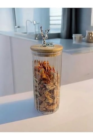 9x20 Cm 1 Adet Geyikli Cam Saklama Kavanozu Geyik Başı Gümüş Renk Hava Geçirmez Y-411,şeffaf Açık Kahverengi