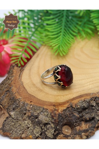 Lal Taşlı El İşçiliği Otantik Gümüş Kadın Yüzük 201024712 Gümüş