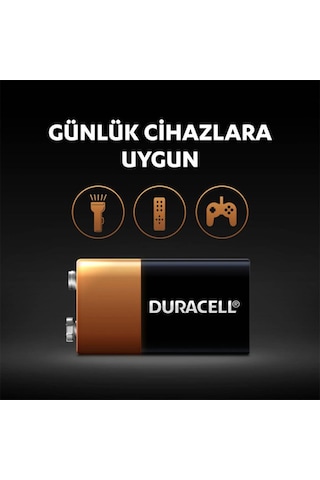 Duracell Alkalin 9 Volt Pil 1'li