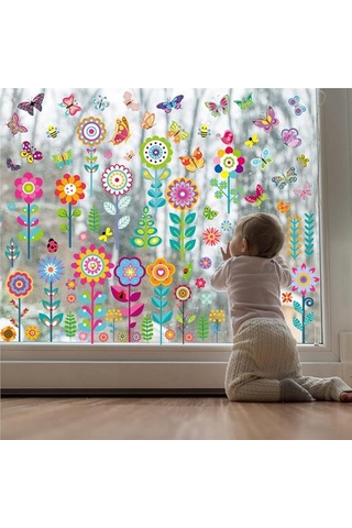 Pencere Çıkartmaları Kelebek Çiçek 99 Adet Duvar Çıkartma Seti Su Geçirmez Şeffaf Vinil Çıkartmalar Ev Dekorasyonu İçin Kolay Soyulur Ve Duvar/pencere İçin Çıkartmalar Çok Renkli