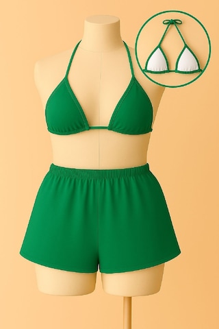 Angbutik Kadın Yeşil Şortlu Belden Ve Boyundan Bağlamalı Bikini Takımı