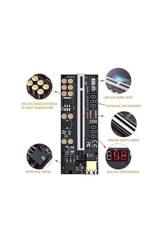 Unichrome Riser V016  PCI-E X16 10 Kapasitör Voltaj Regülatörlü Ekran Kartı Yükseltici