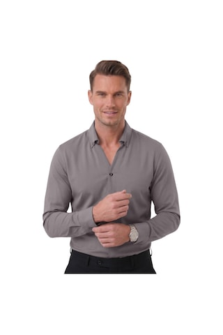 Deepsea Füme Slim Fit Kolay Ütülenebilir Açık Dik Yaka Likralı Erkek Gömlek 2602615