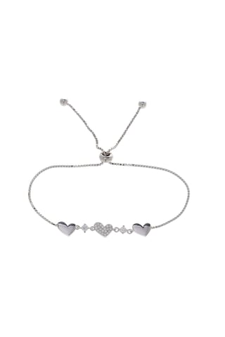 3'lü Kalp Model 925 Ayar Gümüş Kadın Asansörlü Bileklik Gümüş