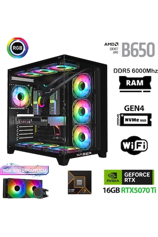 Xaser Velox X150 R7-9800X3D 64 GB 2 TB SSD 16 GB RTX5070Ti Dos Masaüstü Oyuncu Bilgisayarı
