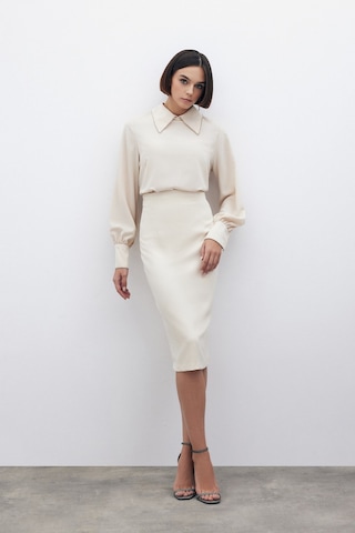 Sateen Düz Kalem Etek - Bej