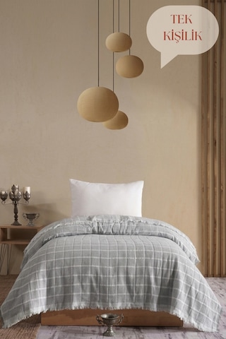 Miracolo Home Gri Müslin 4 Katlı Yatak Örtüsü Pike Tek Kişilik Pamuklu Pike 170x204