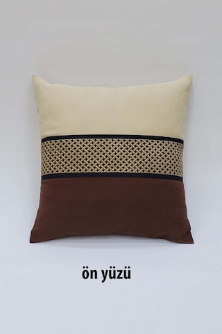Bordür Kırlent Kılıfı Kahve Ve Krem