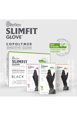 Slimfit Glove Pudrasız Yırtılmaya Dayanıklı Tek Kullanımlık Siyah Eldiven 100'lü