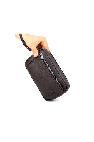 Kahverengi Erkek Lüks El Ve Bileklik Kemerli Portföy El Çantası Kahverengi