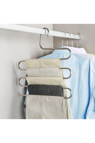 Geekyou Stokelemeyi Kolaylaştıran Paslanmaz Çelik S-şekilli Çanta, Pantolon, Eşarp Ve Kemer Organizatörü - 5 Adet Simultane Saklama Kapasitesi Gümüş