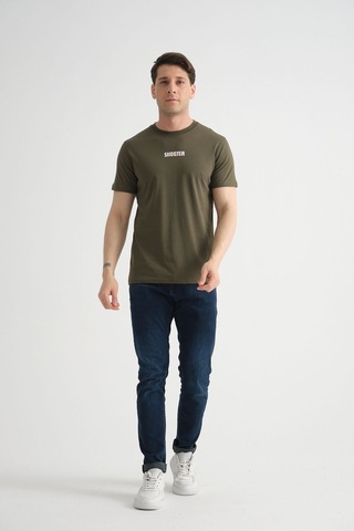 Shooter Sportwear Shooter Erkek T-shirt Minimal Baskılı Pamuklu Kumaş Standart Kalıp Haki