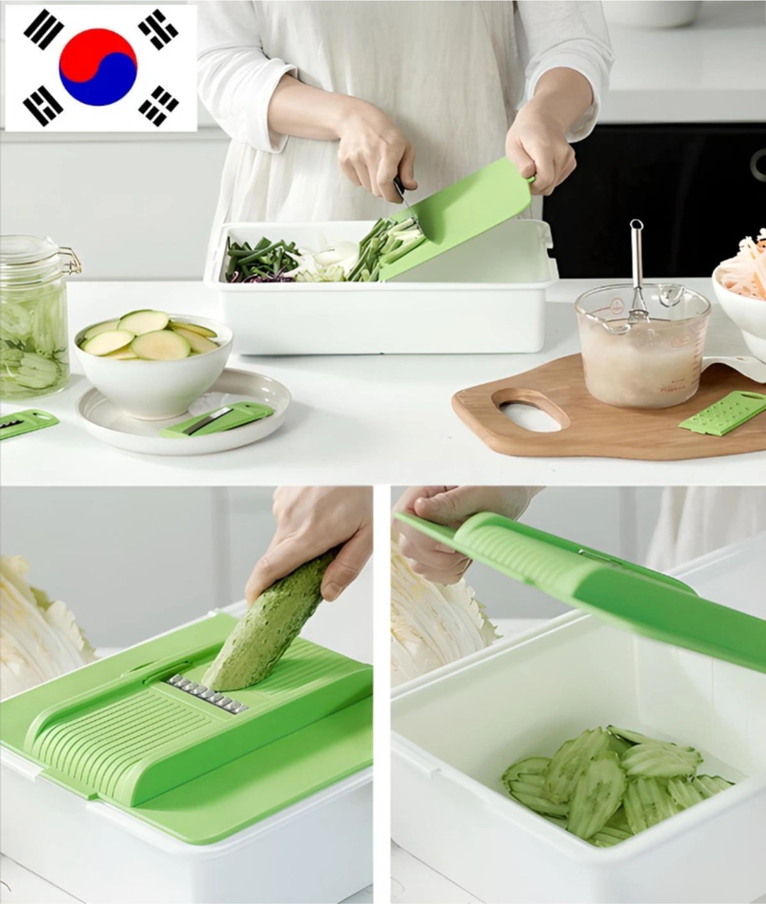 Glory Tech Çok Fonksiyonlu Sebze Meyve Dograyici Dilimleyici Çift Taraf Rende Ve Kesme Tahtasi Yeşil-beyaz