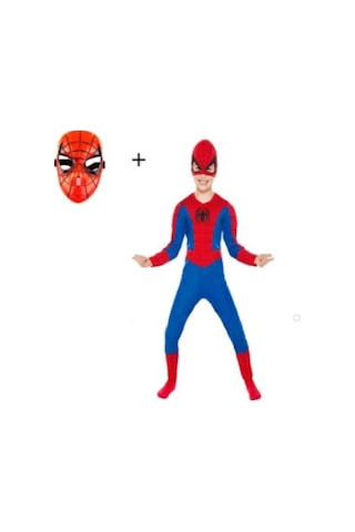 Sedirli Spiderman Kostümü Örümcek Adam Kostüm 2 Maskeli Çok Renkli