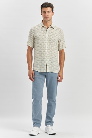 İmza Koyu Lacivert Kısa Kollu Baskılı Düğmeli Yaka Keten Casual Slim Fit Dar Kesim Gömlek 1004240241 Koyu Lacivert