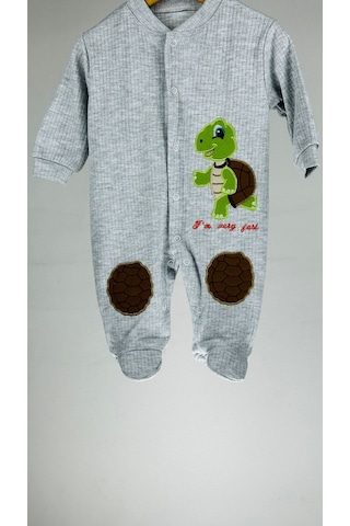 Kaplumbağalı Patikli Uzun Kollu Pamuklu Bebek Tulum 001