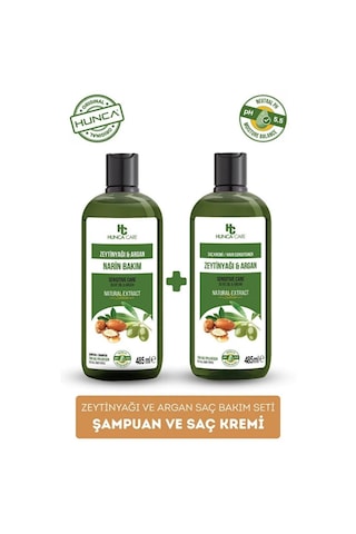 Hunca Care Zeytinyağlı Ve Argan Yağlı Dökülme Karşıtı Saç Bakım Seti Şampuan 485 ML + Saç Kremi 485 ML