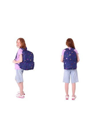 Kaukko Shine Yaprak Desenli Lacivert Kız Çocuk Okul Sırt Çantası Ve Beslenme Çantası Seti Lacivert