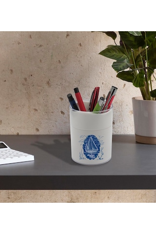 BK Gift Kişiye Özel Gemi Tasarımlı Beyaz Akrilik Kalemlik - Model