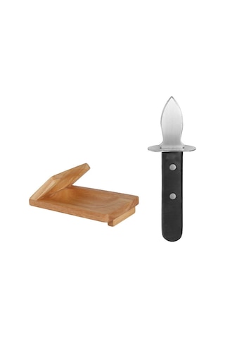 Sones Paslanmaz Çelik Açılır İstiridye Tarağı Aleti Mutfak Kabuğu Kaldırma Bıçağı + Ahşap Stand Diğer