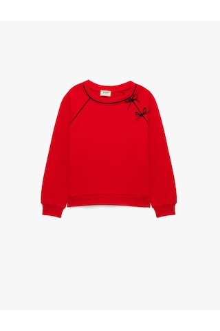 Koton Fiyonk Detaylı Uzun Kollu Bisiklet Yaka Şardonlu Sweatshirt Kırmızı 7wkg10055ak