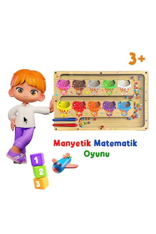 Tineke Manyetik Eğitici Renkli Sayma Eşleştirme Labirenti Eğitim Oyuncağı Ahşap Montessori Oyunu Dondurma